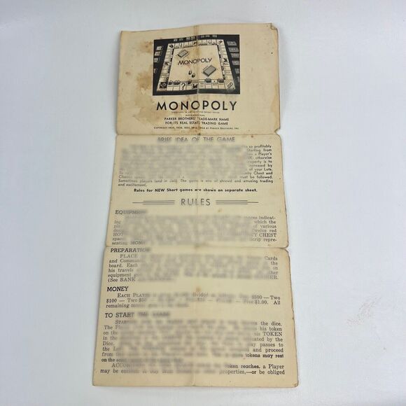 1954 MONOPOLY Instructions Rules Parker Brothers VTG Replacement Board Game Part - Picture 3 of 5